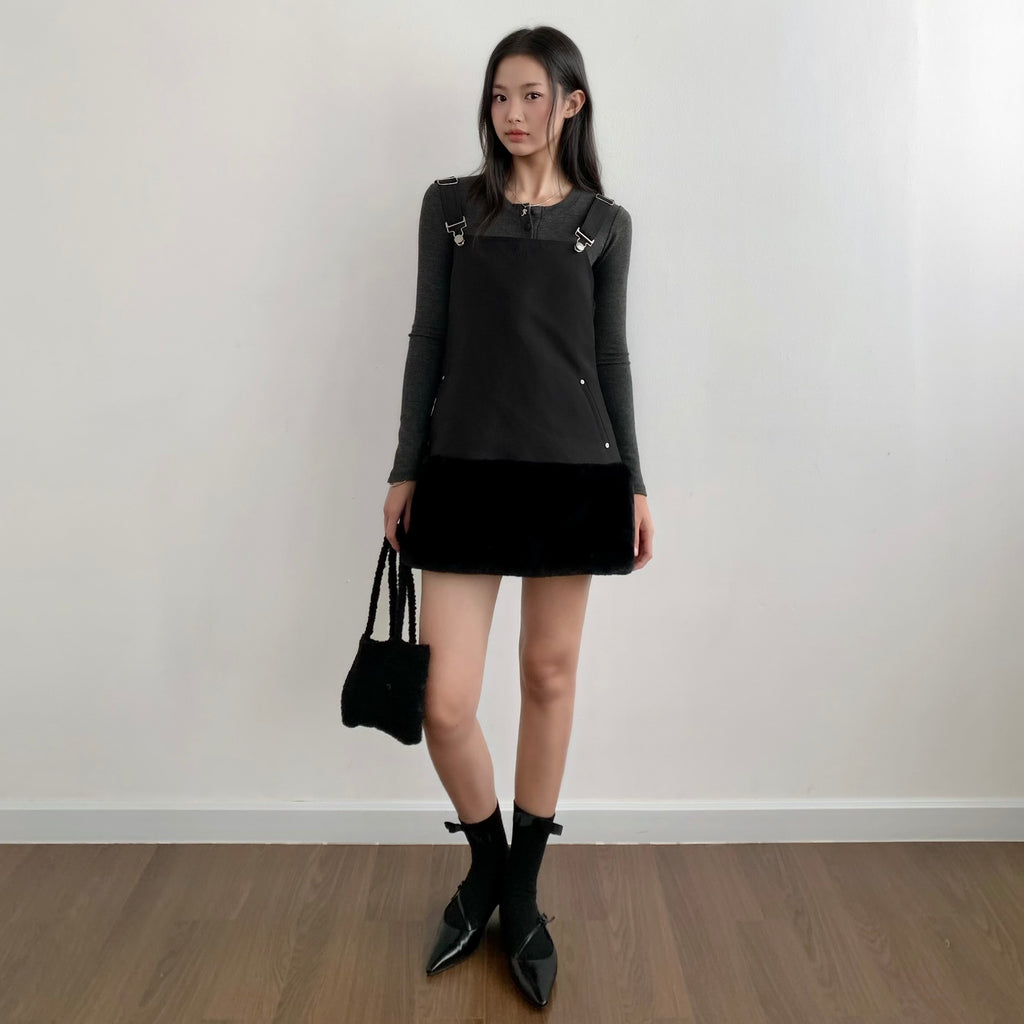 BLACK SORA OVERALL MINI DRESS