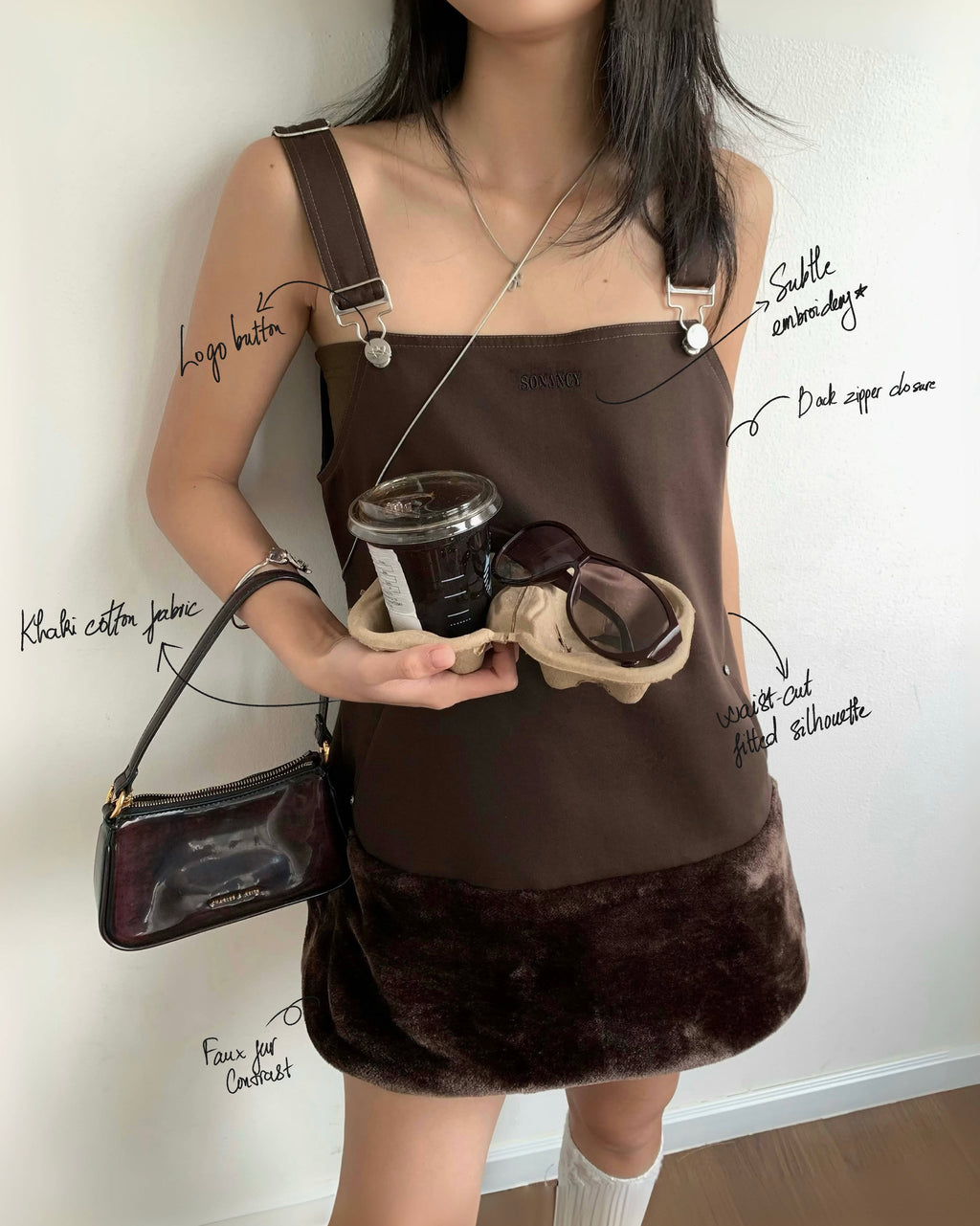 BROWN SORA OVERALL MINI DRESS