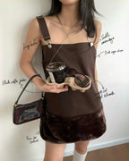 BROWN SORA OVERALL MINI DRESS