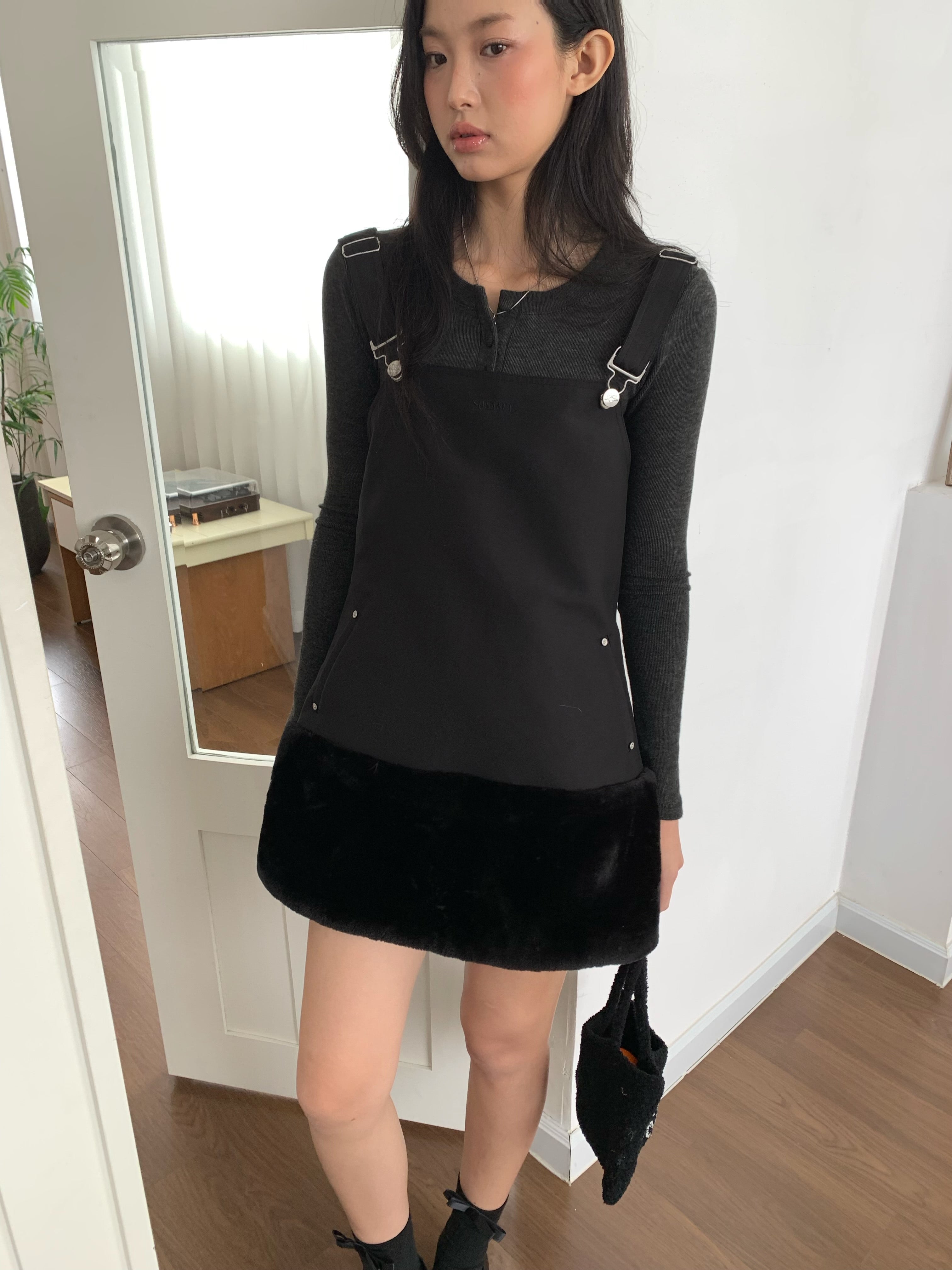BLACK SORA OVERALL MINI DRESS