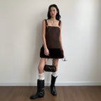 BROWN SORA OVERALL MINI DRESS