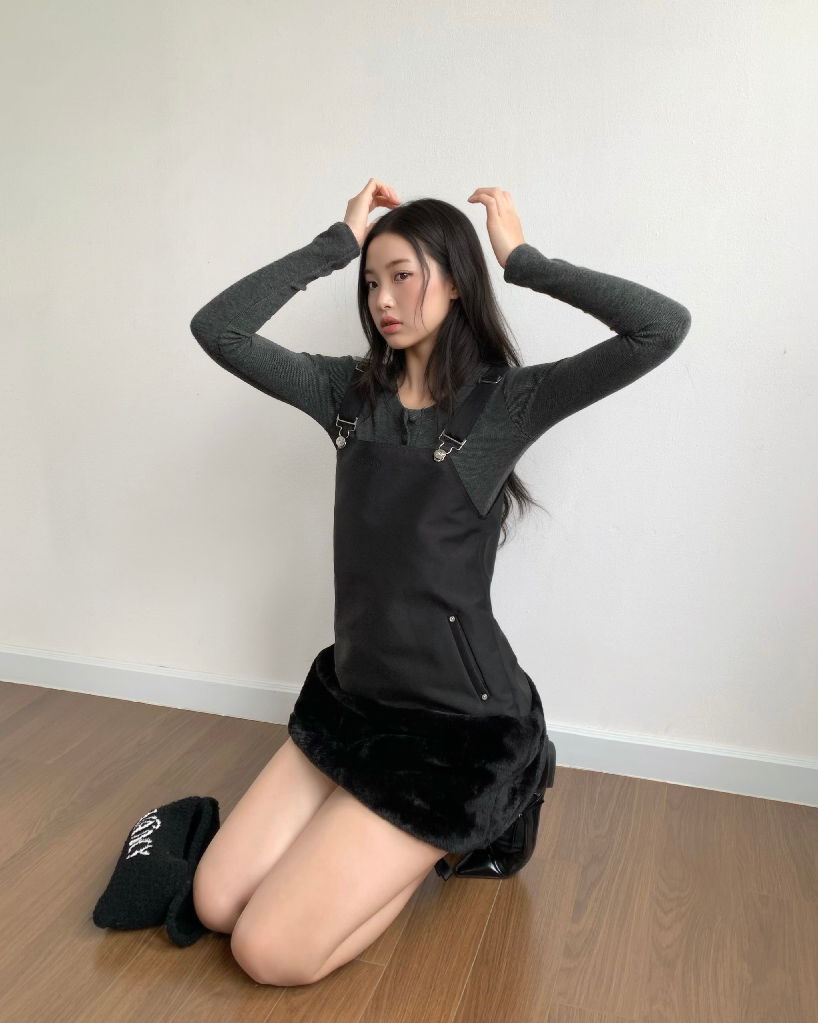 BLACK SORA OVERALL MINI DRESS