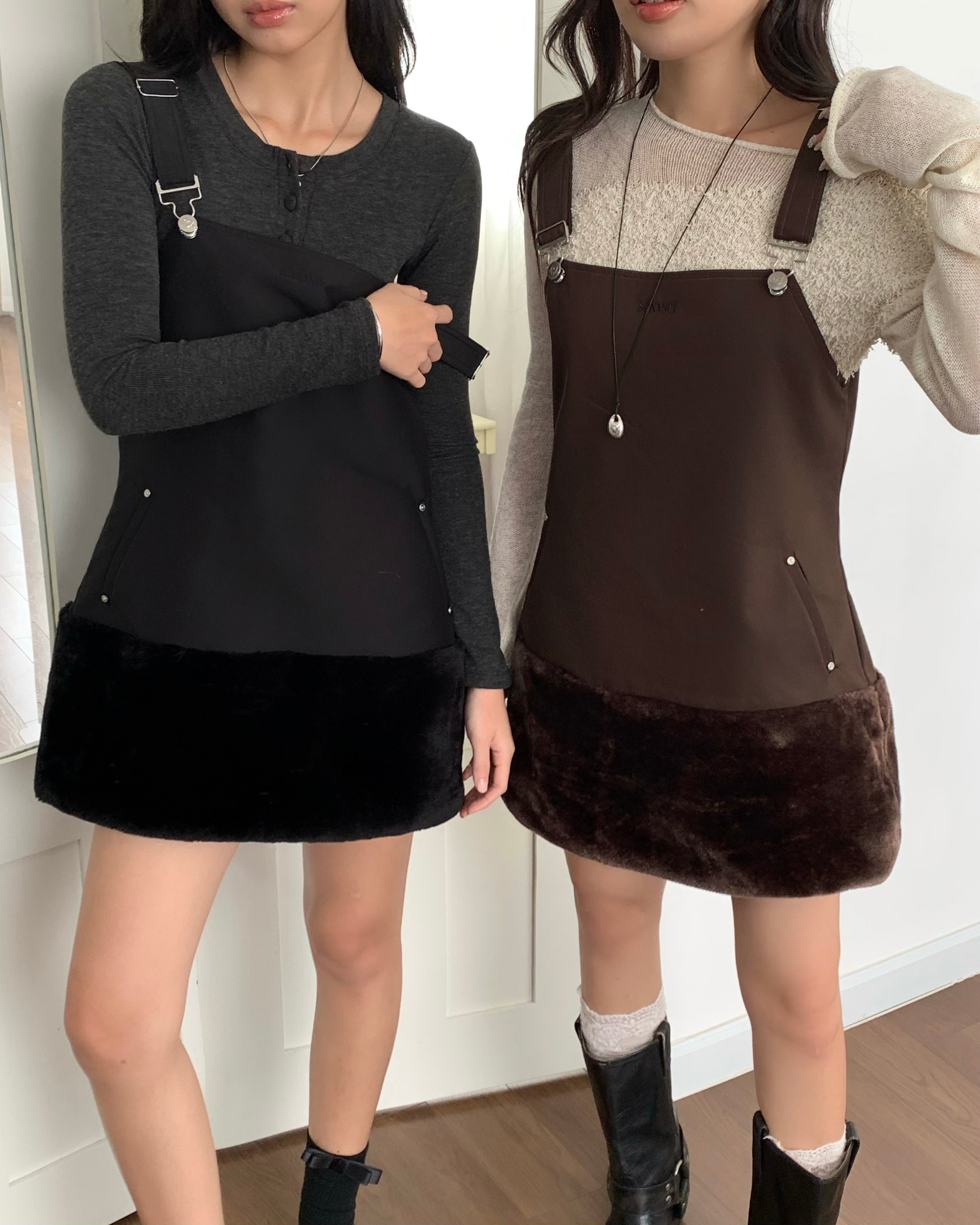 BLACK SORA OVERALL MINI DRESS